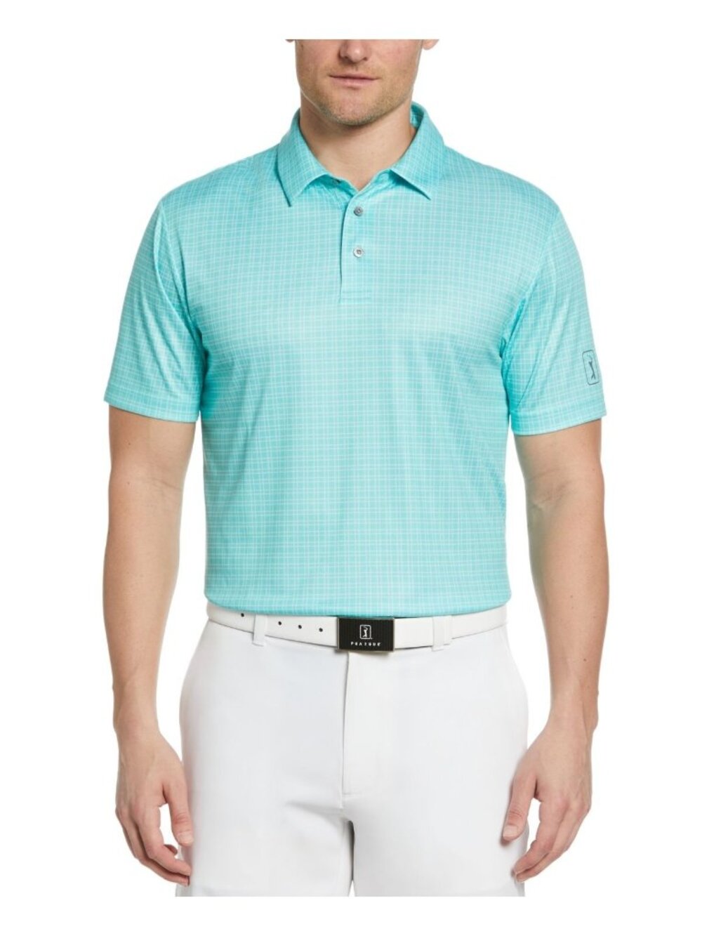 PG Tour Mens Check Print Short-Sleeve Golf Polo Shirt Cockatoo Size L NWT